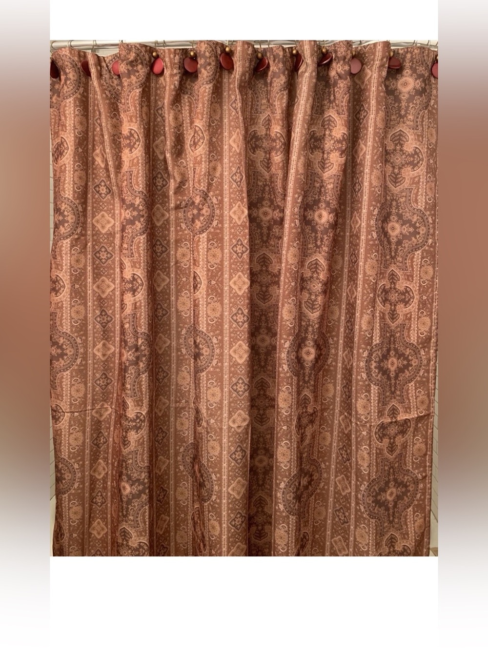Vintage Elegant Paisley Shower Curtain in Copper Brown - 64” W x 70” L